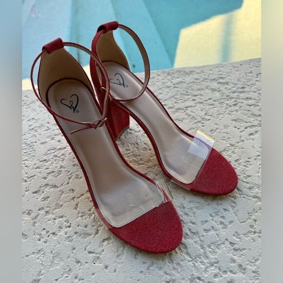 RED GLITTER Strides Of Shine Glitter Block Heels SZ 10 - Picture 9 of 10
